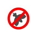 Symbol of the prohibition of flies in a flat style. Vector illustration.